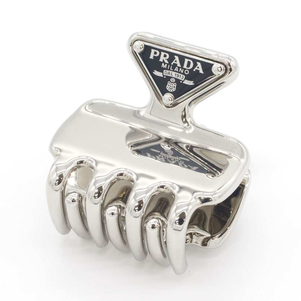 Prada Hair Metal Clip 1IF087 Steel Gray Enamel Triangle Claw Silver Women's P...